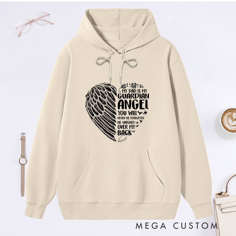 Personalized Memorial Hoodie Eternal Guardian Angel Winged Heart Never Forgotten Sympathy Gift Loss of Father Memorial Sweatshirt