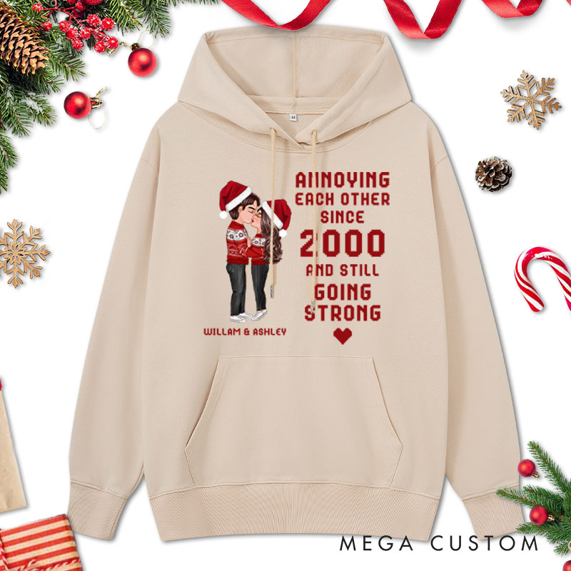 Personalized Christmas Hugging Kissing Couple Hoodie Xmas Gift Shirt for Him Her Christmas Couple Top Cloth