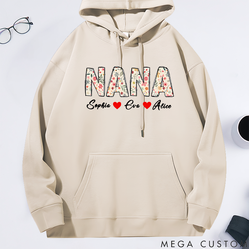 Personalized Classic Hoodie Floral Nana Design Happy Family Theme 