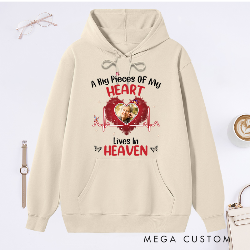 Personalized Memorial Hoodie Custom A Big Piece of My Heart Lives in Heaven Photo Memorial Sweatshirt Sympathy Gift Loss of Loved One 