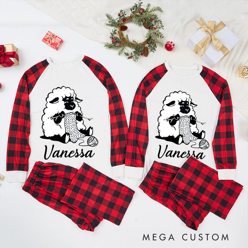 Personalized Knitting Christmas Pajama Sets Funny Christmas Pajama Sets Knitting Sheep Gift for Knitting Lovers