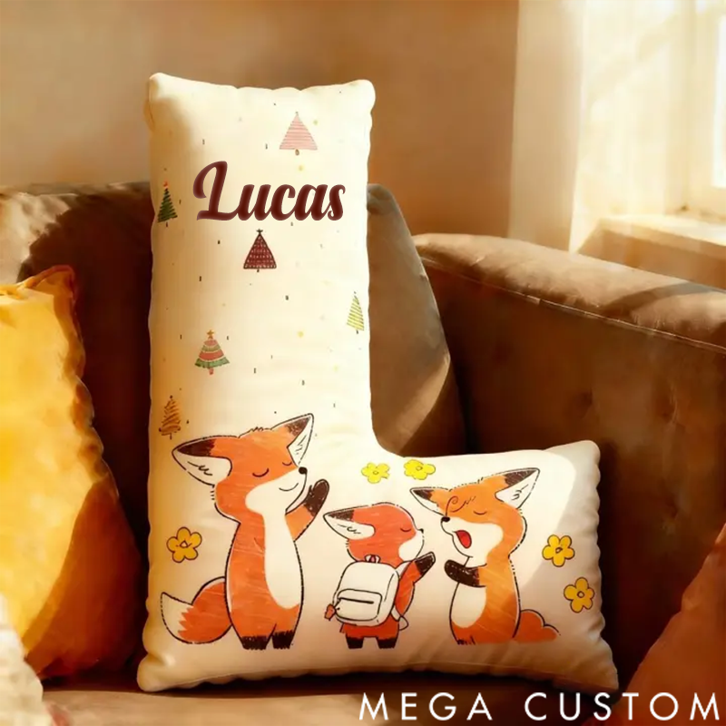 Personalized Letter Graphic 3D Print Pillow Cartoon Cute Fox Family Pattern Design