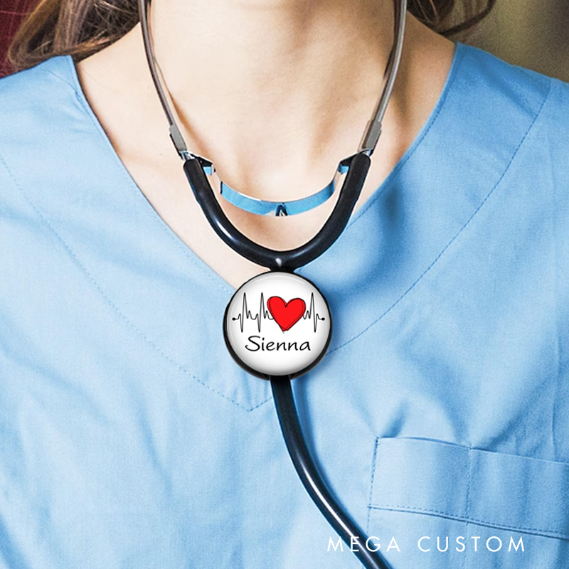 Personalized Nurse Crystal Stethoscope ID Tag Unique Nurse ECG Badge Medical Accessory Gift