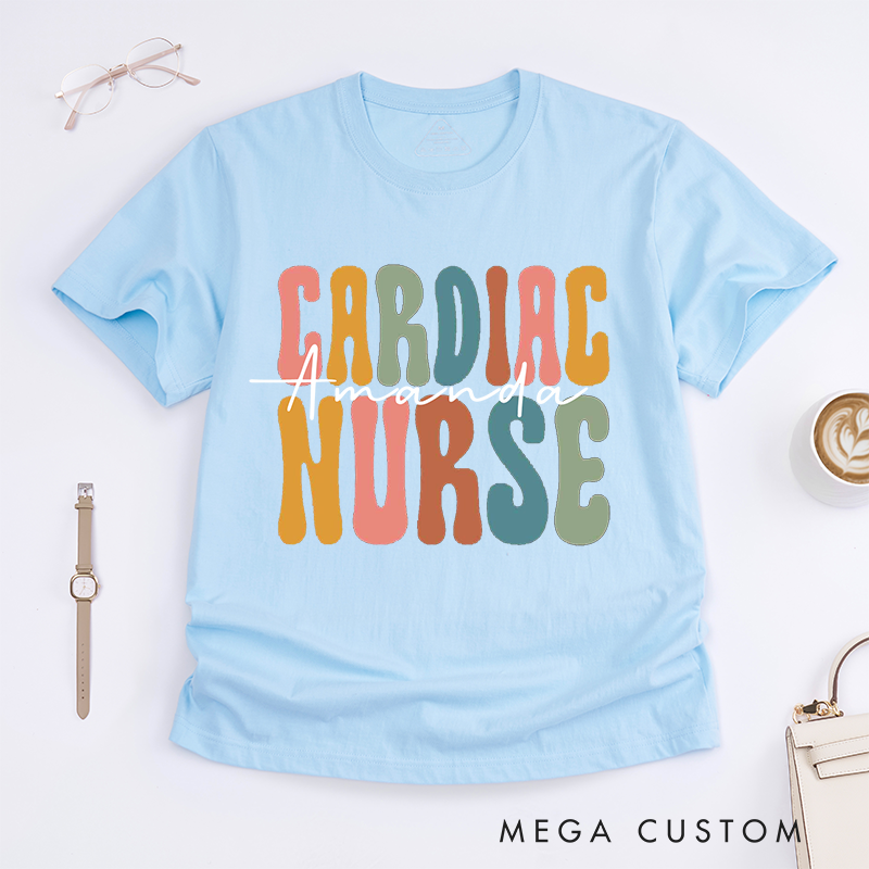 Personalized Nurse T-Shirts Cardiac Nurse Colorful Letters Shirt Thoughtful Gift for Nurses