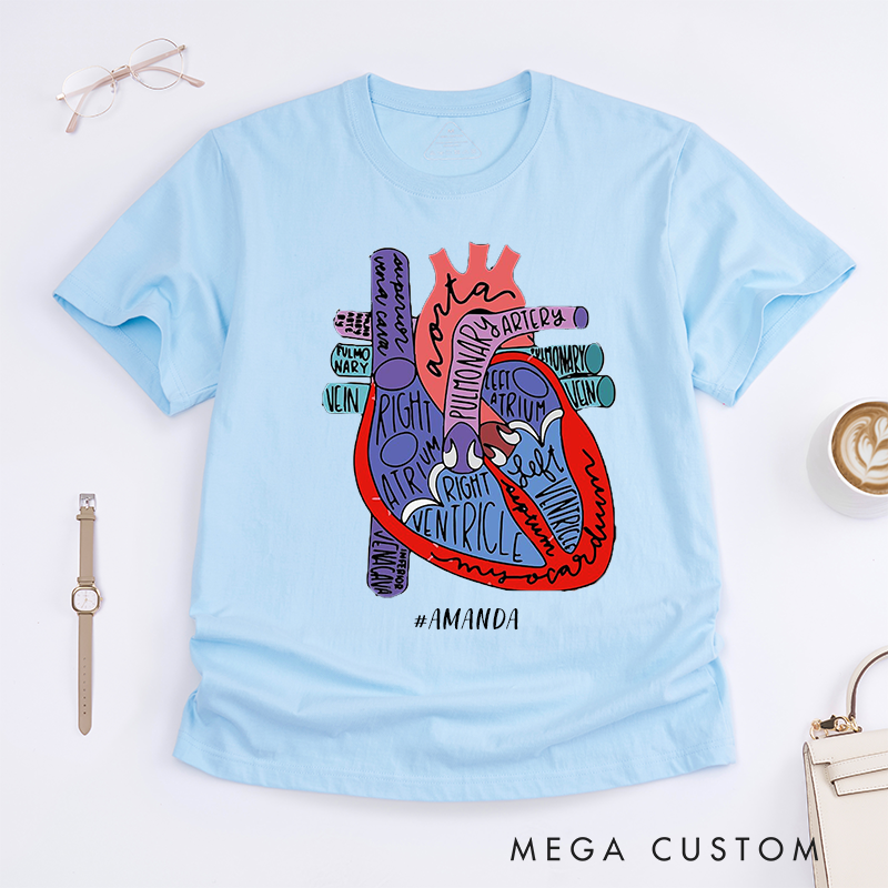 Personalized Nurse T-Shirts Anatomical Heart  Creative Shirt Educational Gift for Nurses