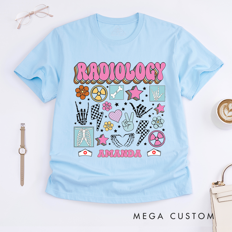Personalized Nurse T-Shirts Radiology Colorful Retro Fun Shirt Gift for Radiology Nurses