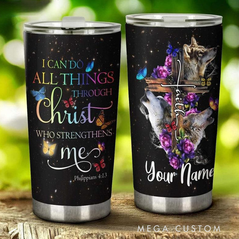 Personalized I Can Do All Things Christ Strengthen Me 20oz Stainless Steel Tumbler with Name Christmas Gift