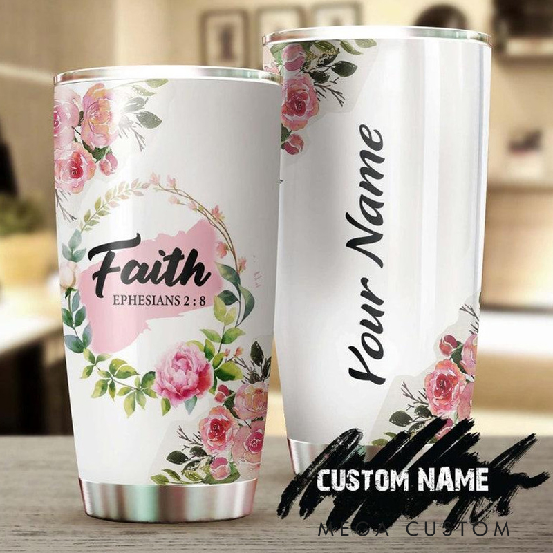 Personalized Ephesians 2 : 8 Peony Flowers 20oz Stainless Steel Tumbler with Name Christmas Gift