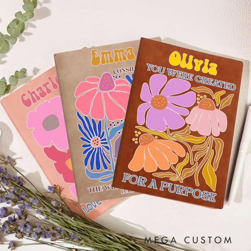 Personalized Bible Floral Leather Notebook with Name Birthday Religious Gift for Family Friends Christian