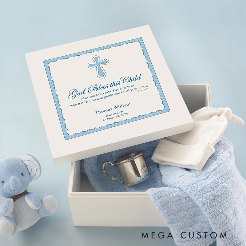 Personalized God Bless this Child White Wooden Keepsake Box with Name Religious Gift Baptism Gift for Boys