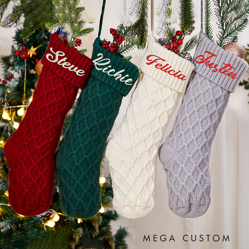 Personalized Family Christmas Stockings Embroidered Christmas Stocking Knitted Stockings with Name Monogram Stocking Holiday Decor Gifts
