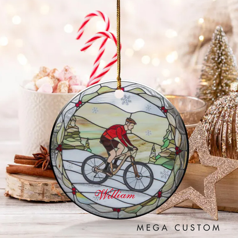 Personalized Elegant Ceramic Bicycle Christmas Ornament Unique Memory Cyclist Gift Idea Xmas Tree Mountain Biker