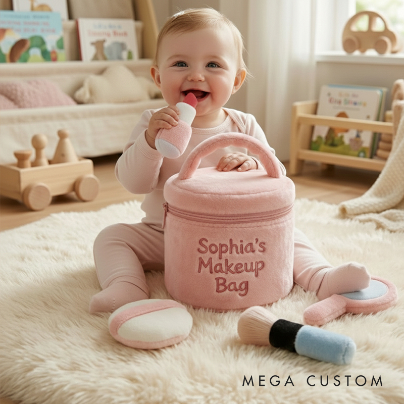 Personalized Plush Kids Makeup Bag Toy Soft, Customizable Role-Play Set for Babies & Toddlers Perfect First Gift