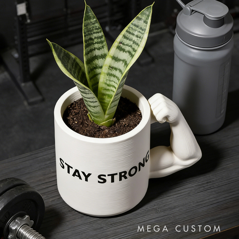 Personalized 3D Printed Bicep Handle Planter Plant Pot Weightlifter Strength Trainer Airplant Succulent Holder Gift for Friends Gym Rat Gym Lovers