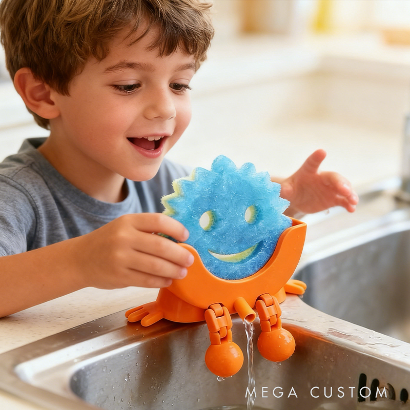3D Printed Sink Sponge Holder - Funny Smiley Face Kitchen Organizer with Drainage Legs
