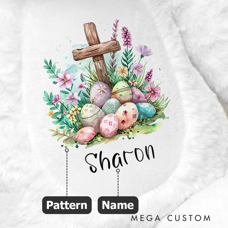 Personalized Easter Eggs Floral Cross Cute Plush Bunny Stuffed Animal Toy with Name Easter Baby Shower Birthday Gift for Kids