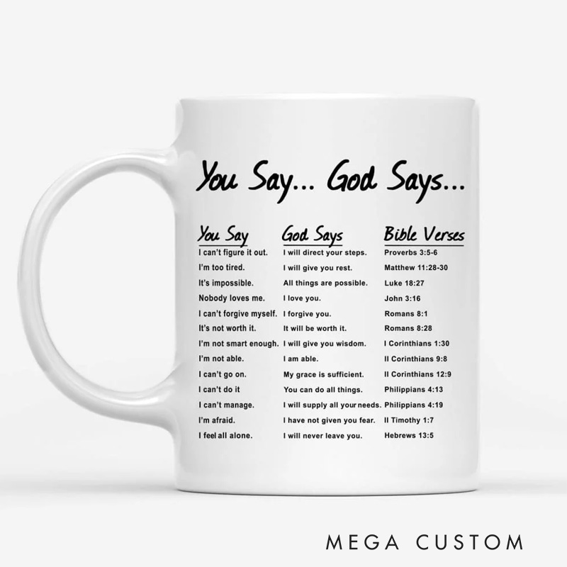 Personalized You Say God Says Bible Verse Ceramic Mug with Name Religious Gift Birthday Gift for Christians