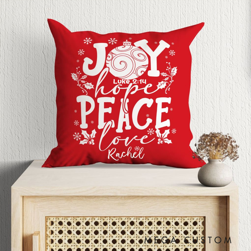 Personalized Joy hope peace love Throw Pillow with Name Birthday Gift for Family Religious Gift for Christian Christmas Gift