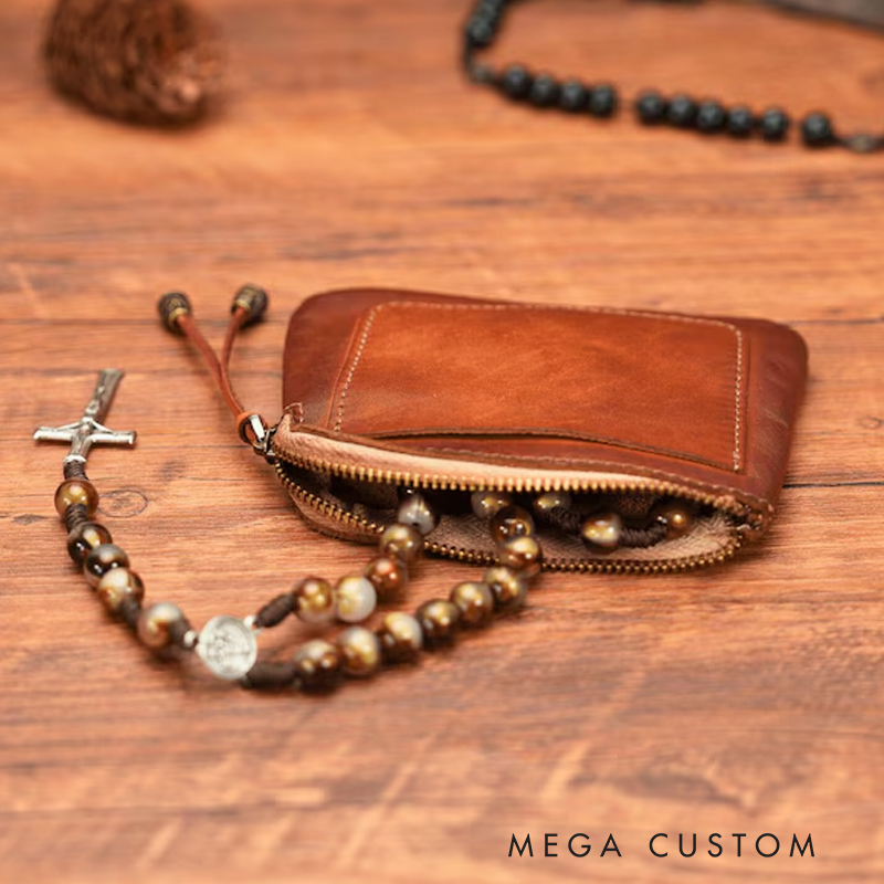 Personalized Leather Rosary Pouch with Name Credit Card Holder Gift for Catholics and Christians Religious Gifts