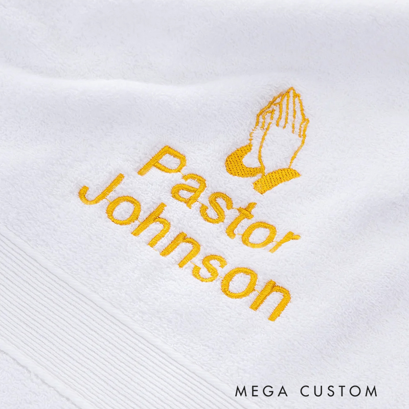 Personalized Praying Hands Pastor Towel with Name Kitchen Bathroom Decor Religious Gift for Family Christian