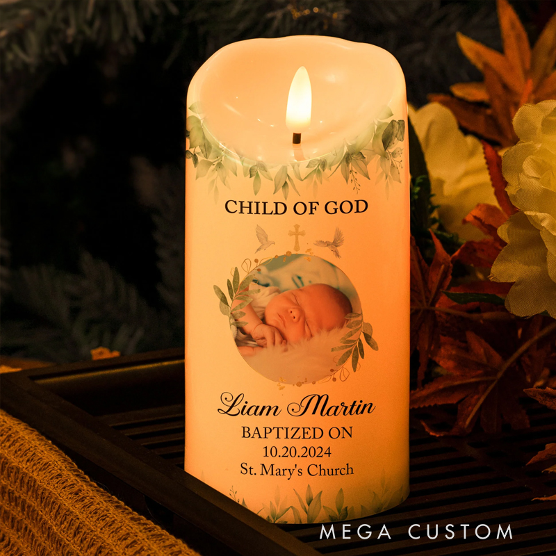 Personalized Child of God Photo LED Candle with Name Religious Gift Best Gift for Christians