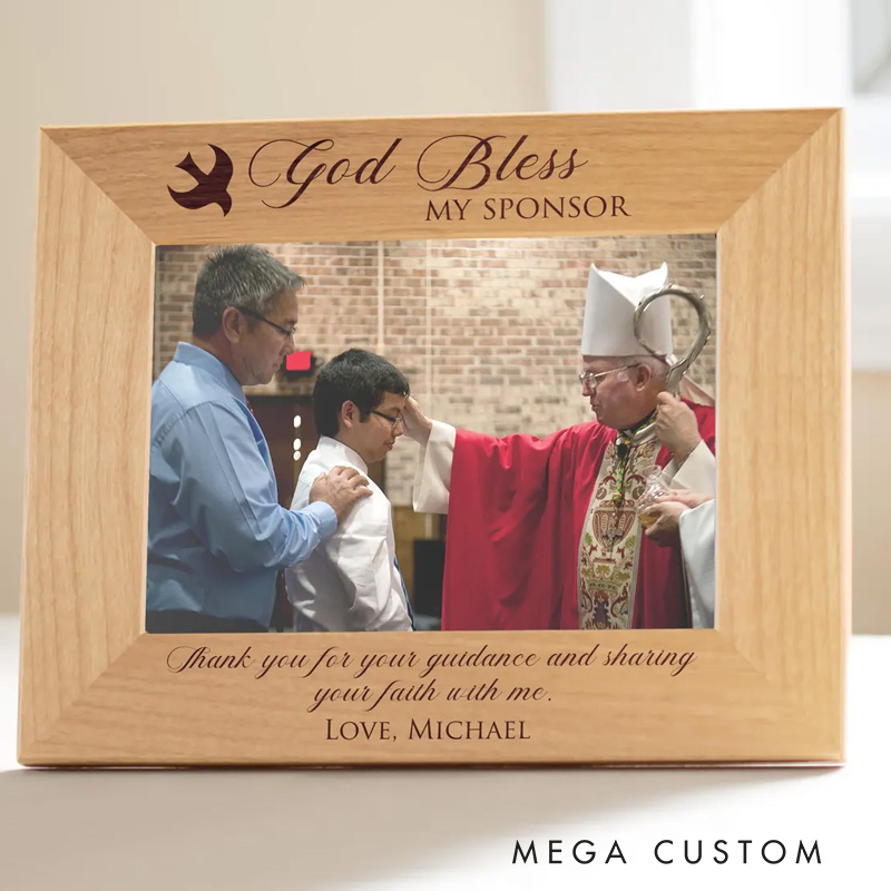 Personalized God Bless My Sponsor Keepsake Wooden Picture Frame Religious Gift Christian Faith Gift