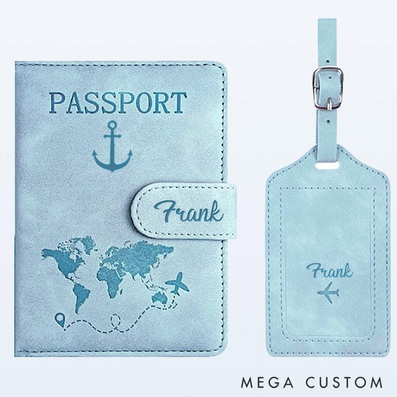 Personalized Passport Holder and Luggage Tag Symbol with Name for Travel Lovers