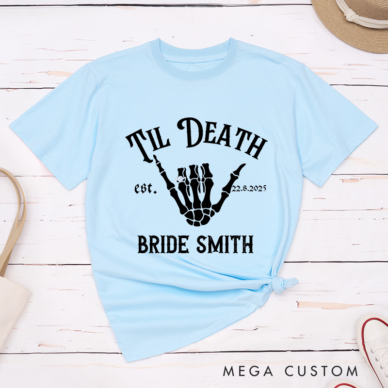 Personalized Bride with Diamond Skull Gesture T-Shirt Bride Wedding Day T-Shirt Mrs. Bride Bachelorette Party Gift