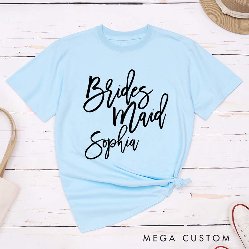 Personalized Bride Matching T-Shirt Bridesmaid T-Shirt with Name Maid of Honor T-Shirt Bachelorette Party Gift