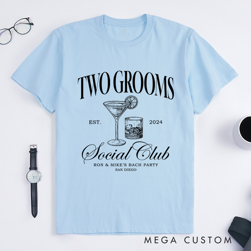 Personalized Two Groom Vibe Social Club T-Shirt Gay Bachelor Party T-Shirt LGBTQ Pride Wedding Gay Mr & Mr Top Pride Tee