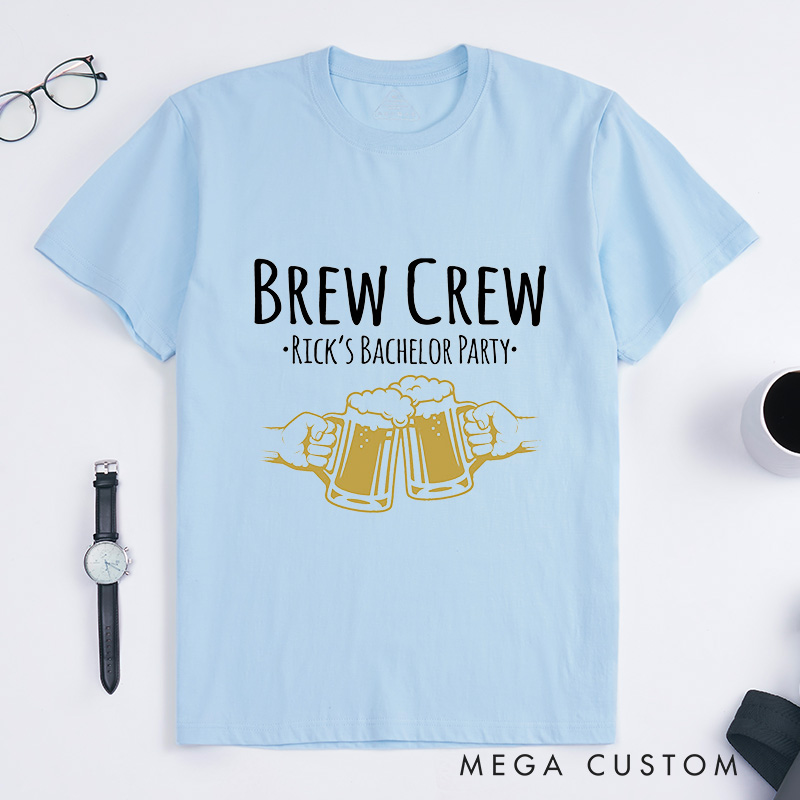 Personalized "Brew Crew" Bachelor Party T-Shirt Groomsman Cheers with Beer Mugs Shirts Groomsman Wedding Proposal T-Shirt for Best Man Usher