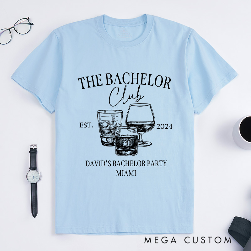 Personalized Groom Bachelor Club T-Shirt Wedding Party Favors T-Shirt Groomsman Whiskey & Cognac Glass Shirts for Groom Best Man Usher