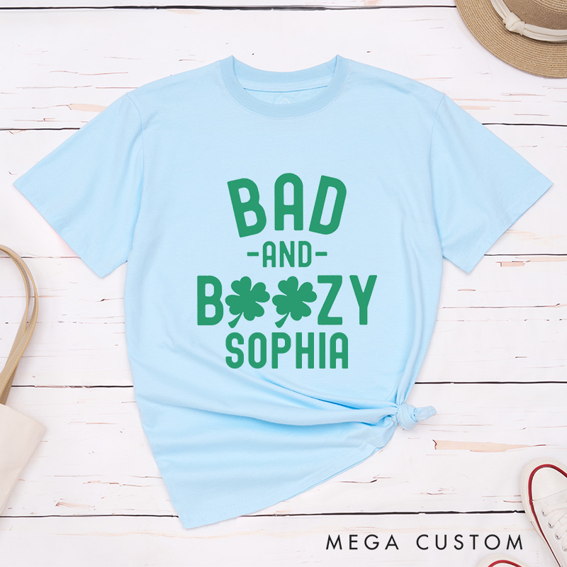 Personalized Bride and Boozy St Patrick's Day Matching T-Shirt Bridesmaid Bad and Boozy T-Shirt Bride's Crew T-Shirt Wedding Bachelorette Party Gift