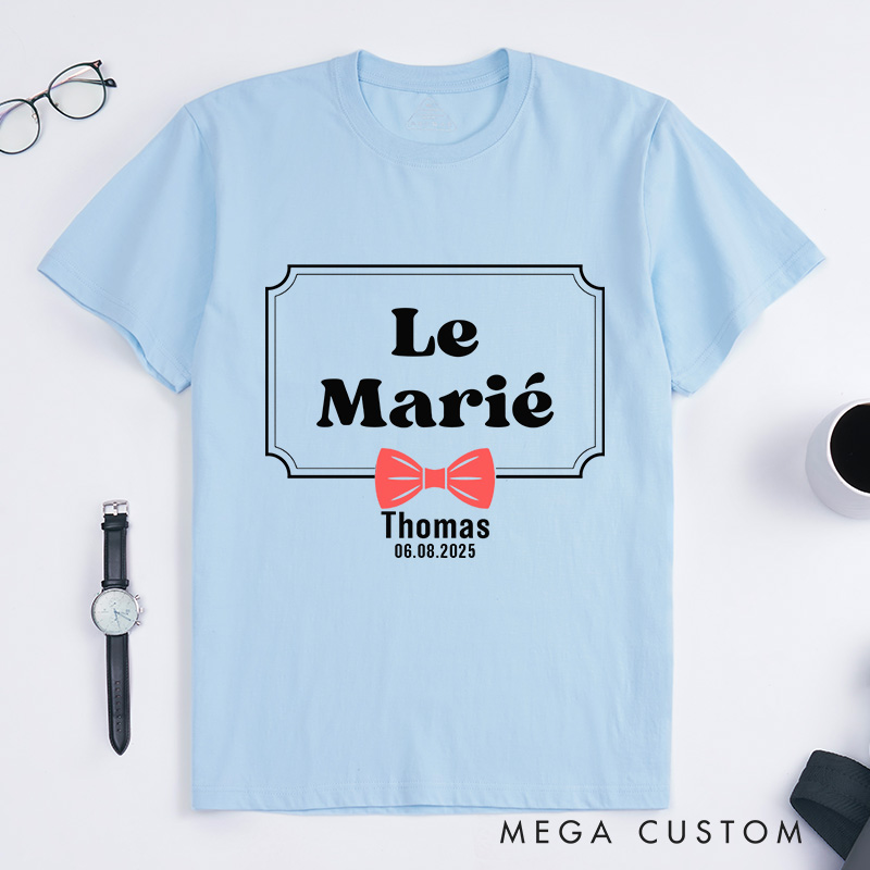 Personalized "Team Du Marié" And "Le Marié" Bachelor Party T-Shirt Set Elegant Bow Tie Designed Shirt for Groom Club Party Favor fops For Men