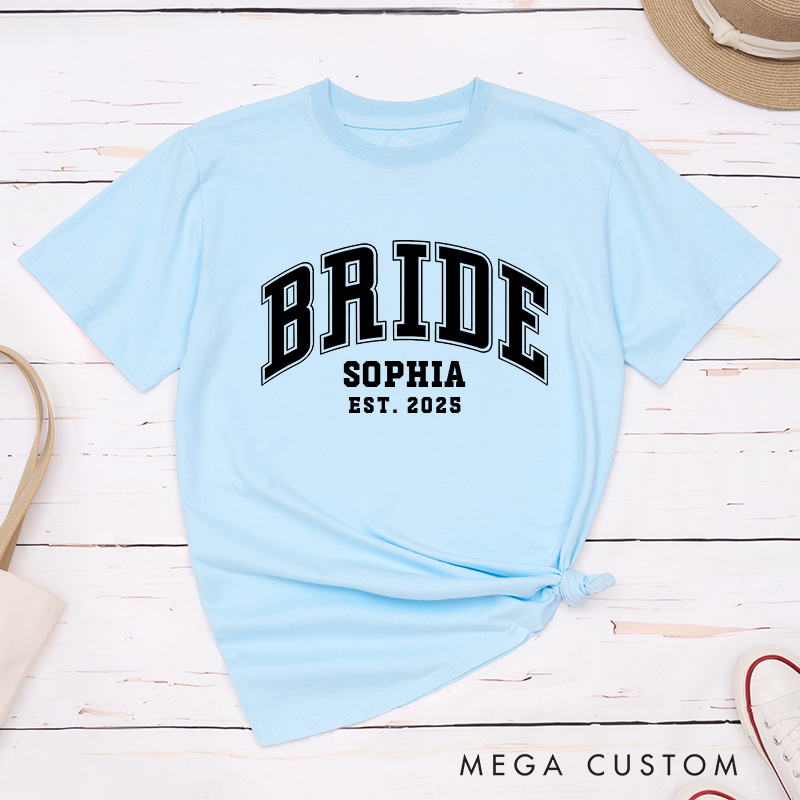 Personalized Varsity-Style Bride Matching T-Shirt Mrs. Bride T-Shirt Wedding Hen Party T-Shirt Bachelorette Party Gift