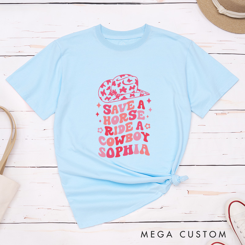 Personalized Country Bride She's in Love with the Boy Matching T-Shirt Bridesmaid Cowgirl Hat T-Shirt Team Bride Wedding Bachelorette Party Gift