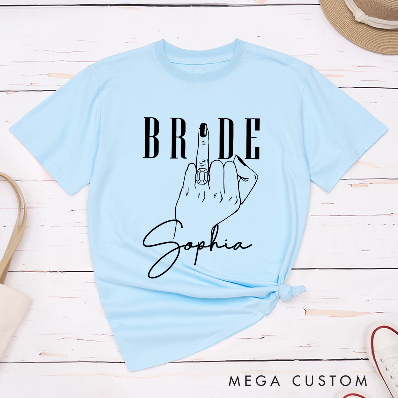 Personalized Minimalist Bride Hand with Ring Matching T-Shirt Mrs. Bride T-Shirt Wedding Day T-Shirt Bachelorette Party Gift