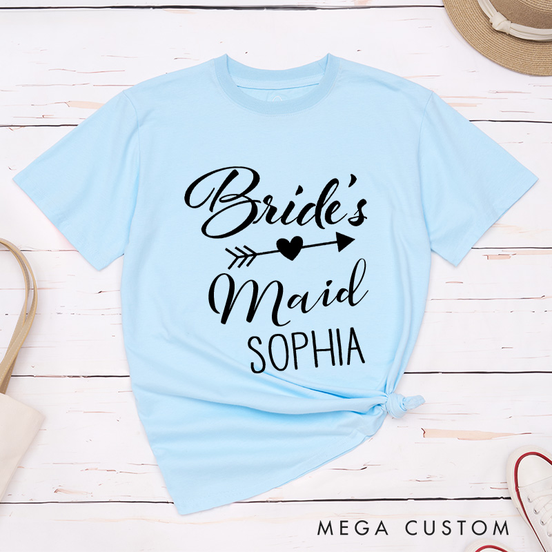 Personalized Bride with Heart Arrow Matching T-Shirt Bridesmaid T-Shirt with Name Maid of Honor Wedding Day T-Shirt Bachelorette Party Gift