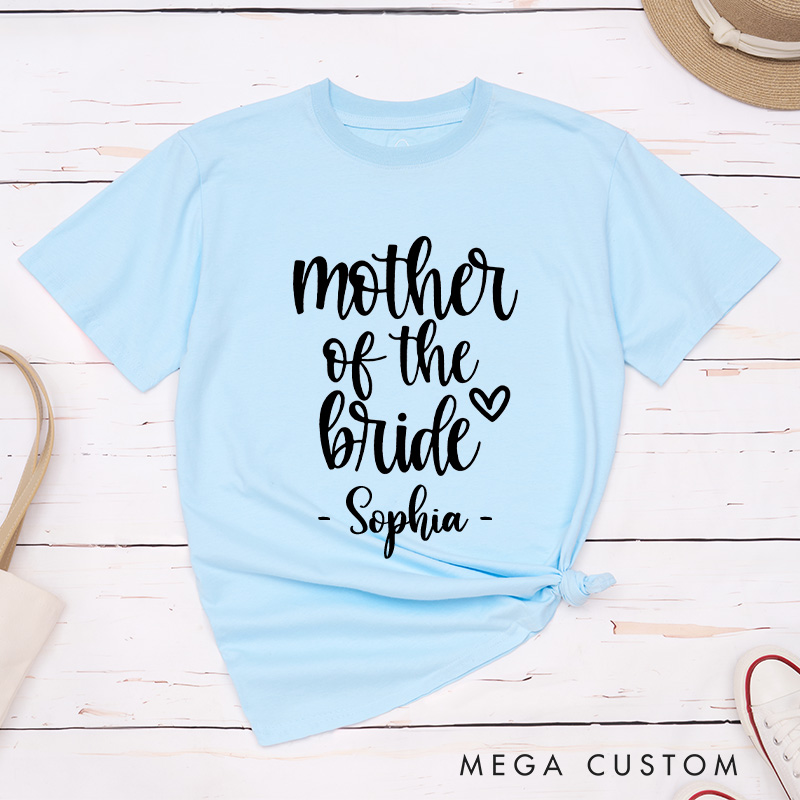 Personalized Mother of the Bride with Heart Matching T-Shirt Mother of the Groom T-Shirt with Name MOB MOG Wedding Day T-Shirt Bachelorette Party Gift