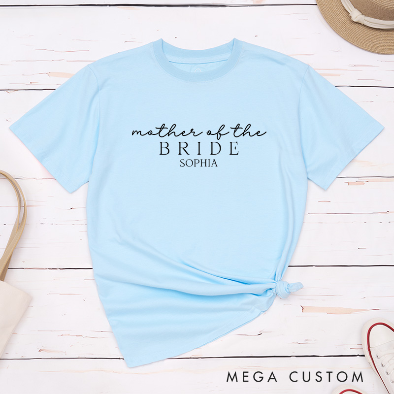 Personalized Elegant Mother of the Bride Matching T-Shirt with Name Mother of the Groom T-Shirt MOB MOG Wedding Day T-Shirt Bachelorette Party Gift