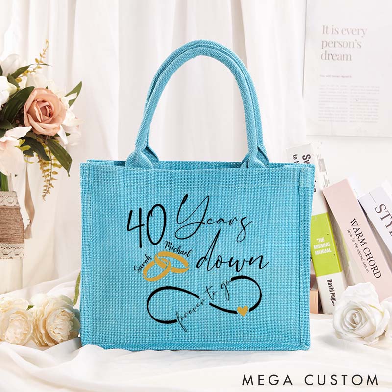 Personalized Anniversary Burlap Bag Couple 40th Anniversary Tote Bag with Name