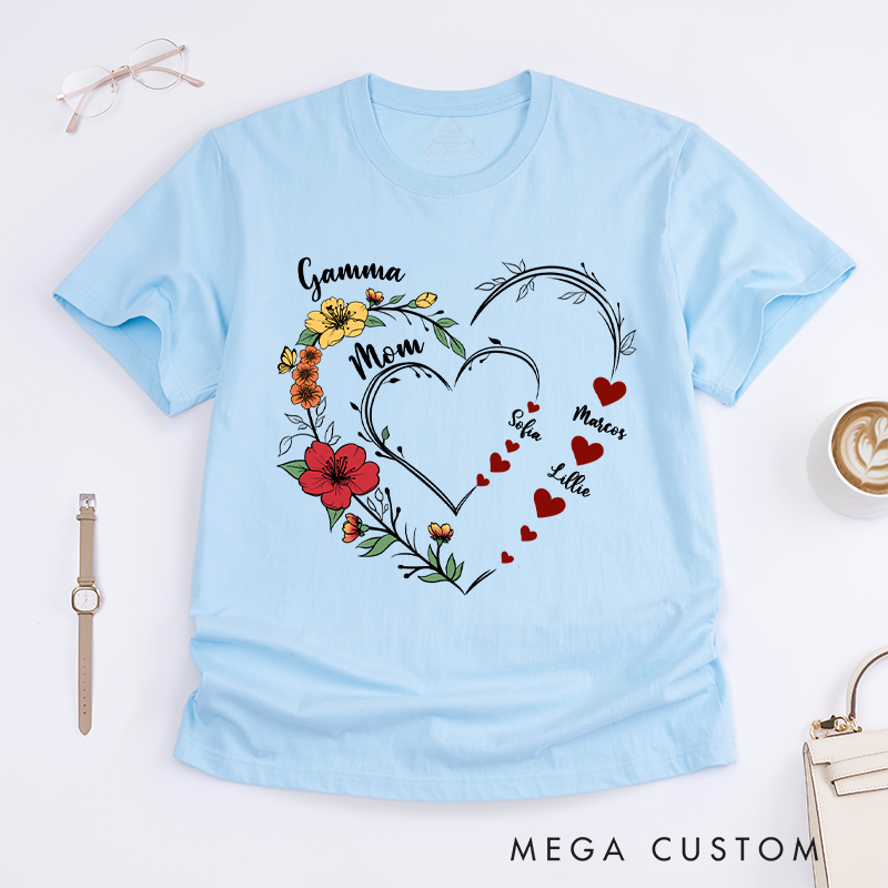 Personalized Sweethearts Flower Classic T-Shirt Gifts for Mom Grandma