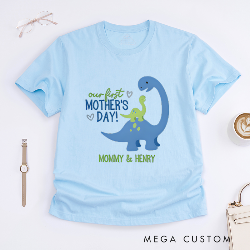 Personalized Our First Mother's Day Tanystropheus Mother and Child Design Classic T-shirt