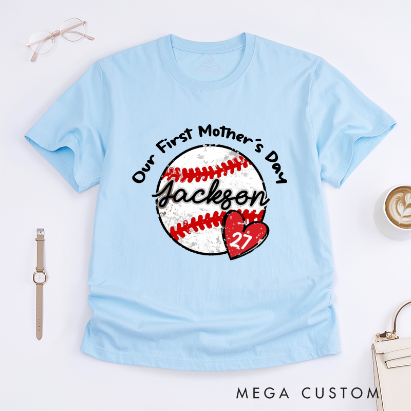 Personalized Our First Mother's Day Cute Baseball Fan Gift Heart Design Classic T-shirt