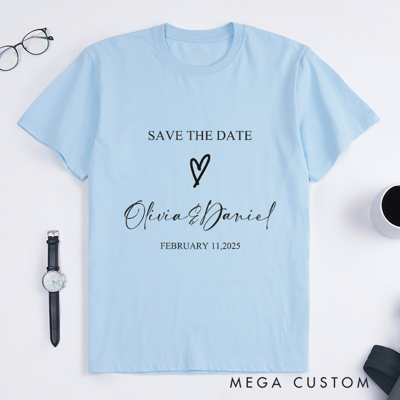 Personalized "Save The Date" T-Shirt Couple Wedding Date Anniversary Shirt Husband Wife Anniversary Gift Tops for Her Gift for Him
