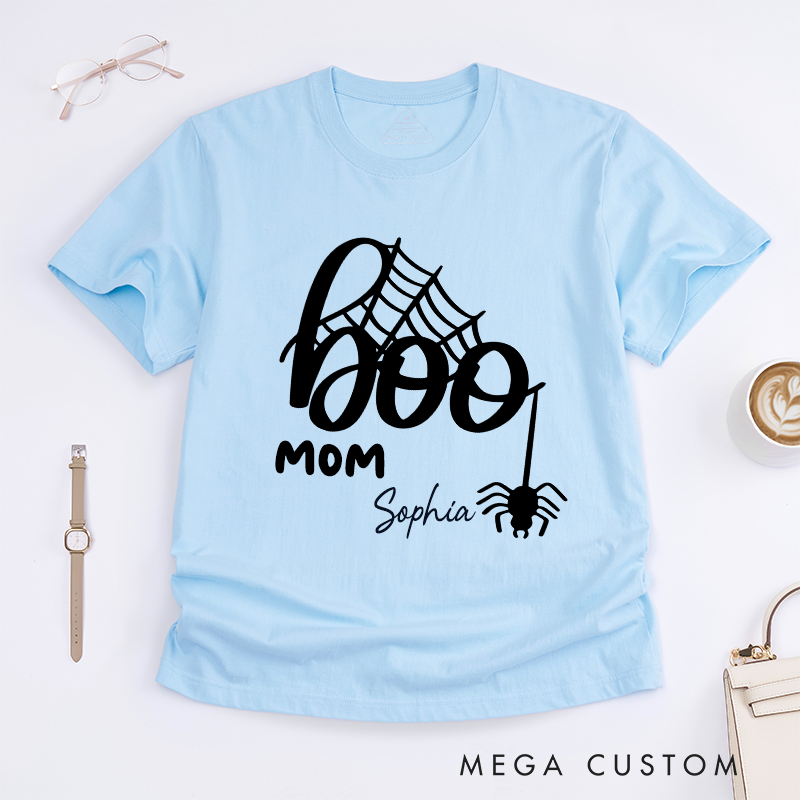 Personalized Halloween Boo Mom Spider Web Design Classic T-shirt