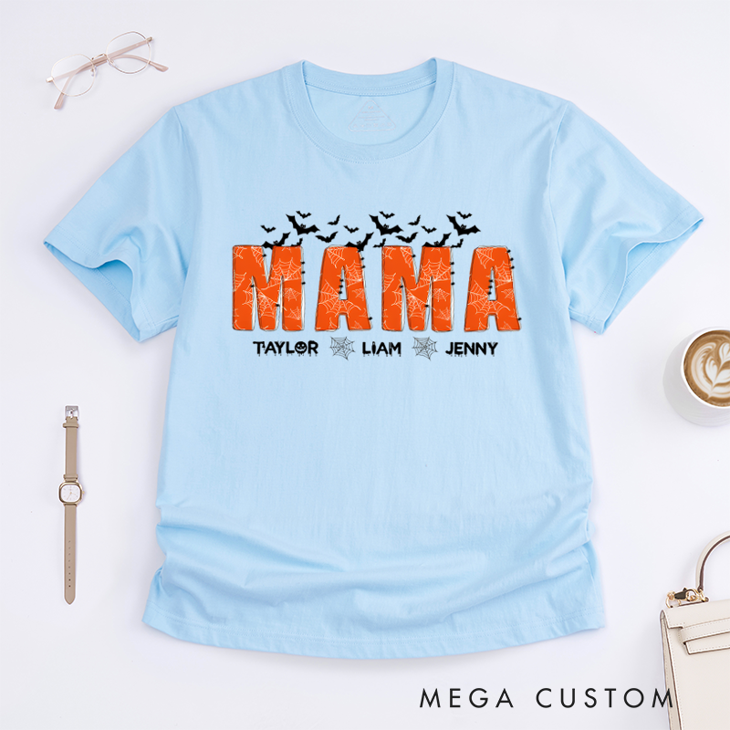 Personalized Halloween Strange Mom Theme Spider Web and Bat Pattern Design Classic T-shirt