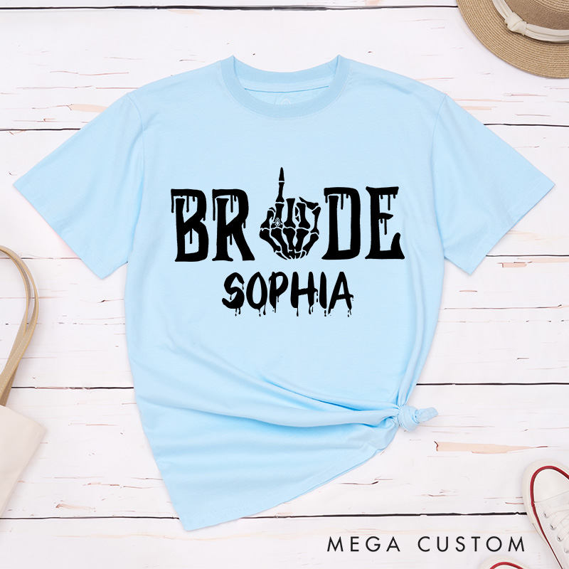 Personalized Funny Bride Skull Gesture with Ring T-Shirt Mrs. Bride T-Shirt Wedding T-Shirt Bachelorette Party Gift