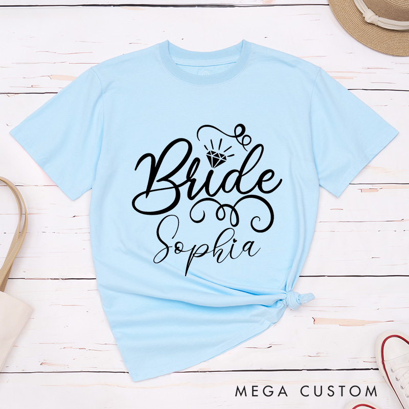 Personalized Bride with Diamond T-Shirt Bride Wedding Day T-Shirt Mrs. Bride Bachelorette Party Gift