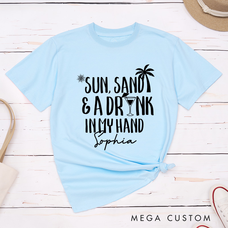 Personalized Bride Sun Sand and A Ring on My Hand Matching T-Shirt Bridesmaid T-Shirt Bride's Crew T-Shirt Bachelorette Party Gift